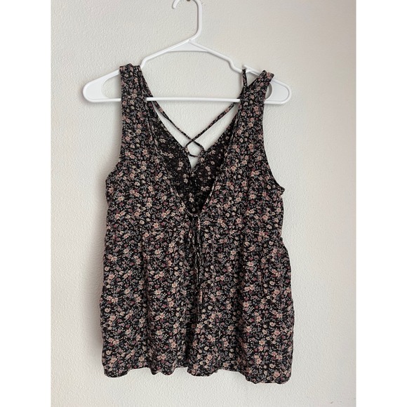 American Eagle Floral Babydoll Tank Top Criss Cross Back Sleeveless S - Picture 2 of 3